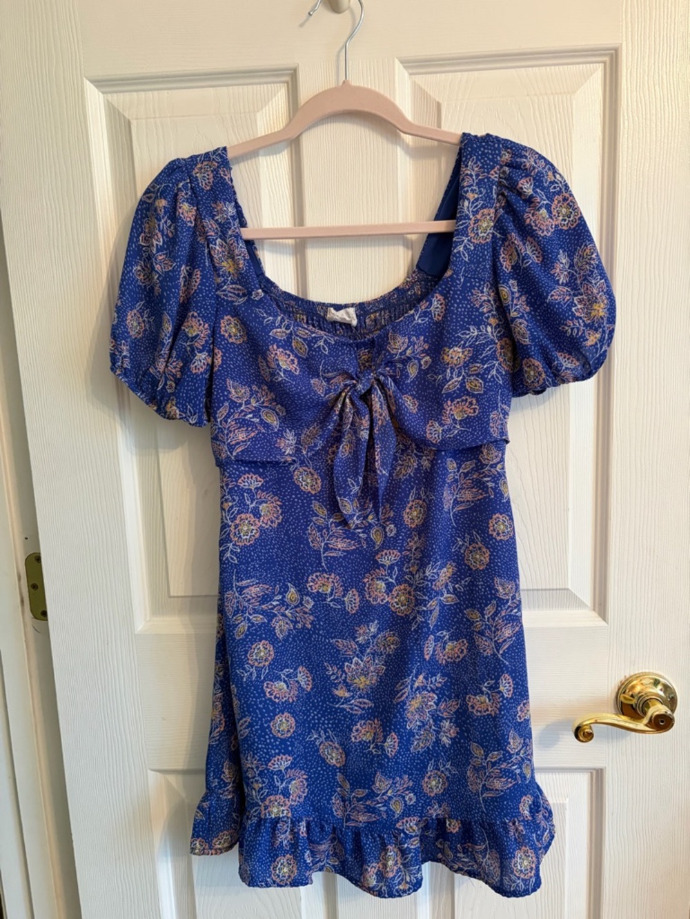 Sienna Sky Royal Blue Floral Puff Sleeve Mini Dress